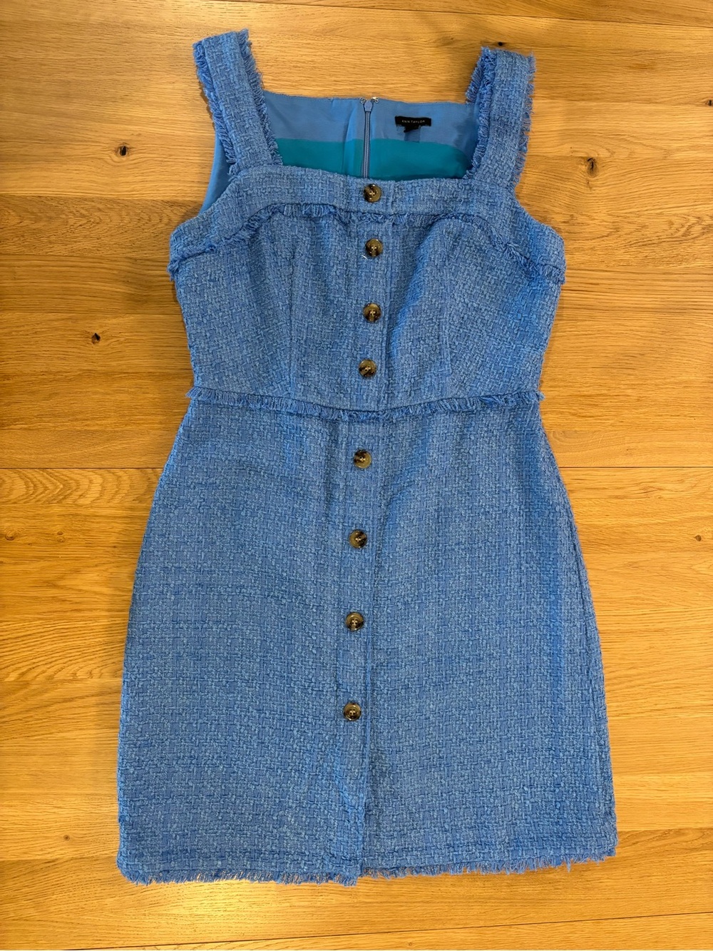 Ann Taylor Blue Tweed Button-Front Mini Dress